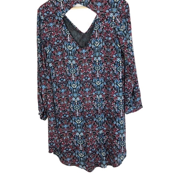 Lush Womens Black Floral V-Neck Cutout Back Long Sleeve Tunic Dress - Picture 9 of 16
